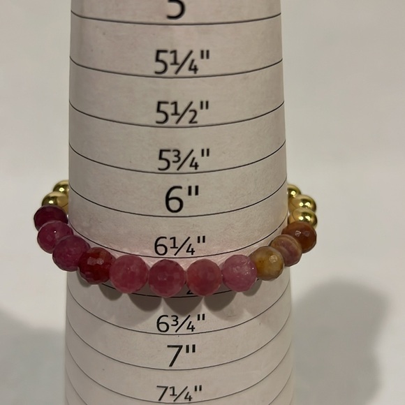 Natural Ruby and 14k Gold Filled Gemstone Halfsie Handmade Stretch Bracelet - Picture 9 of 12